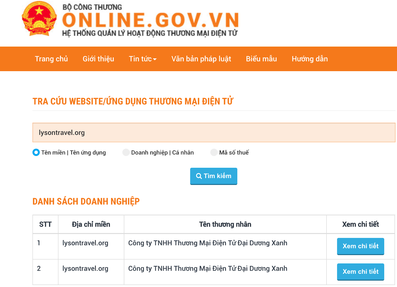 đăng ký web với bộ công thương